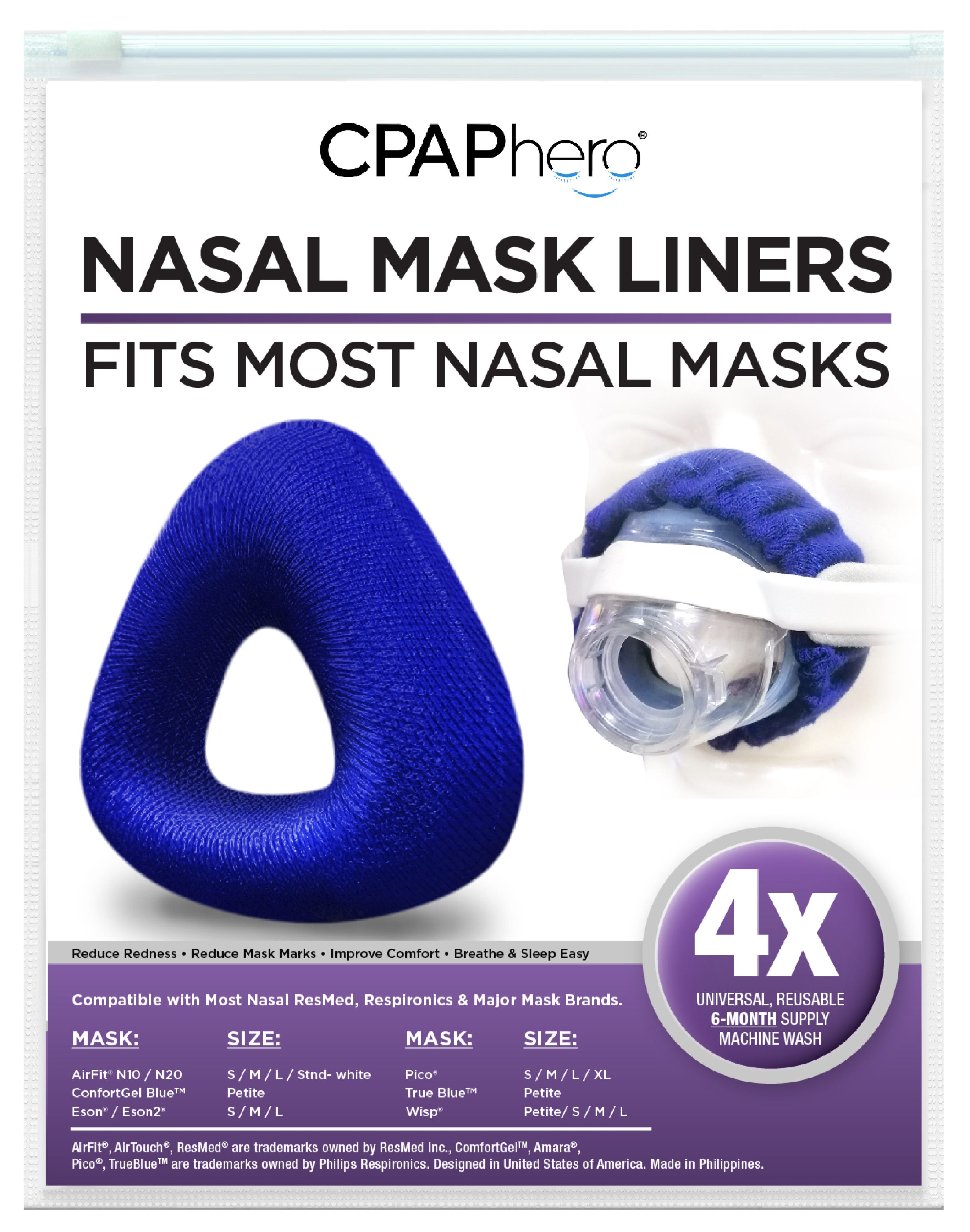 CPAPhero Reusable CPAP Nasal Mask Liners , Blue , 4 Pack