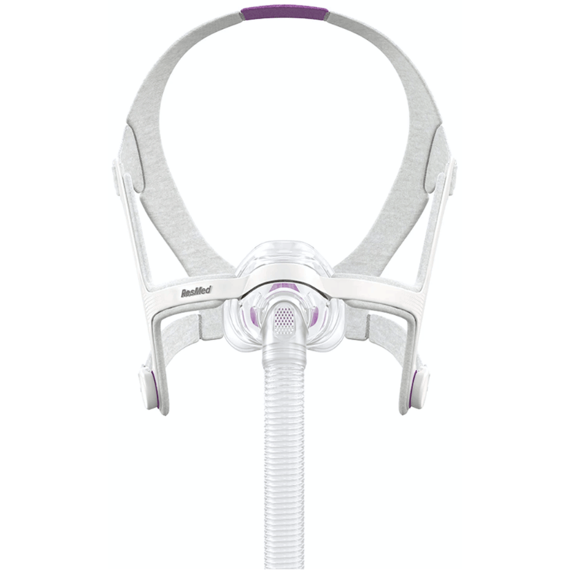Resmed AirFit N20 Nasal CPAP Mask with Headgear - Front view with small image of AirFit N20 "For Her" Mask in top right corner