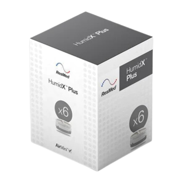 ResMed AirMini HumidX Plus Standard 6 Pack - Cartridge filter, package, and box