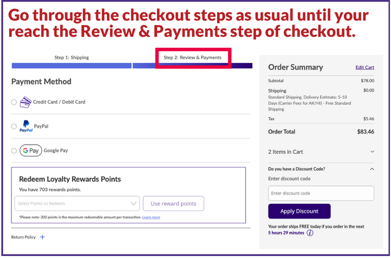 Redeeming Loyalty Rewards Points Step 2 | CPAPsupplies.com