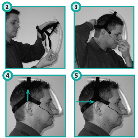 Fisher & Paykel Opus 360 Nasal Pillow CPAP Mask Fitting Guide Diagram