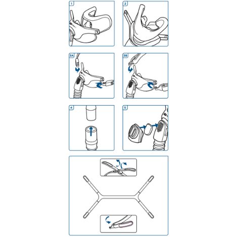 Fisher & Paykel Pilairo Q Nasal Pillow CPAP Mask Assembly/Disassembly Guide Diagram