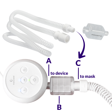 WhisperSoft Muffler Kit for Transcend Micro Auto Travel CPAP Machine - Connection Diagram