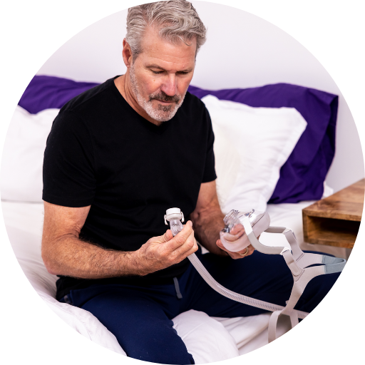 man looking at cpap supplies