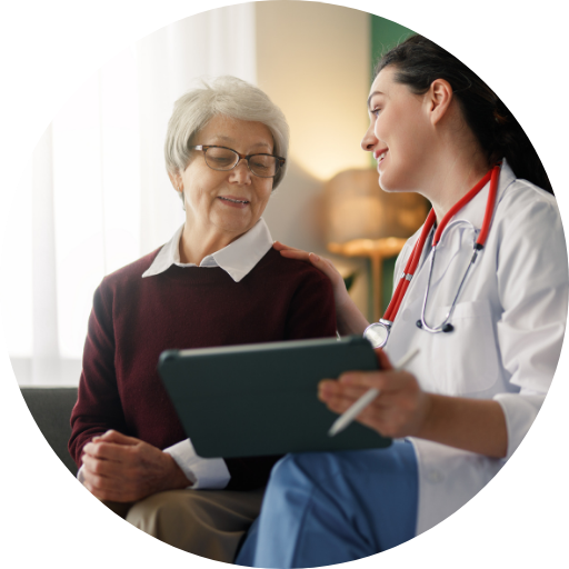 woman in a doctors office talking to a sleep specialist
